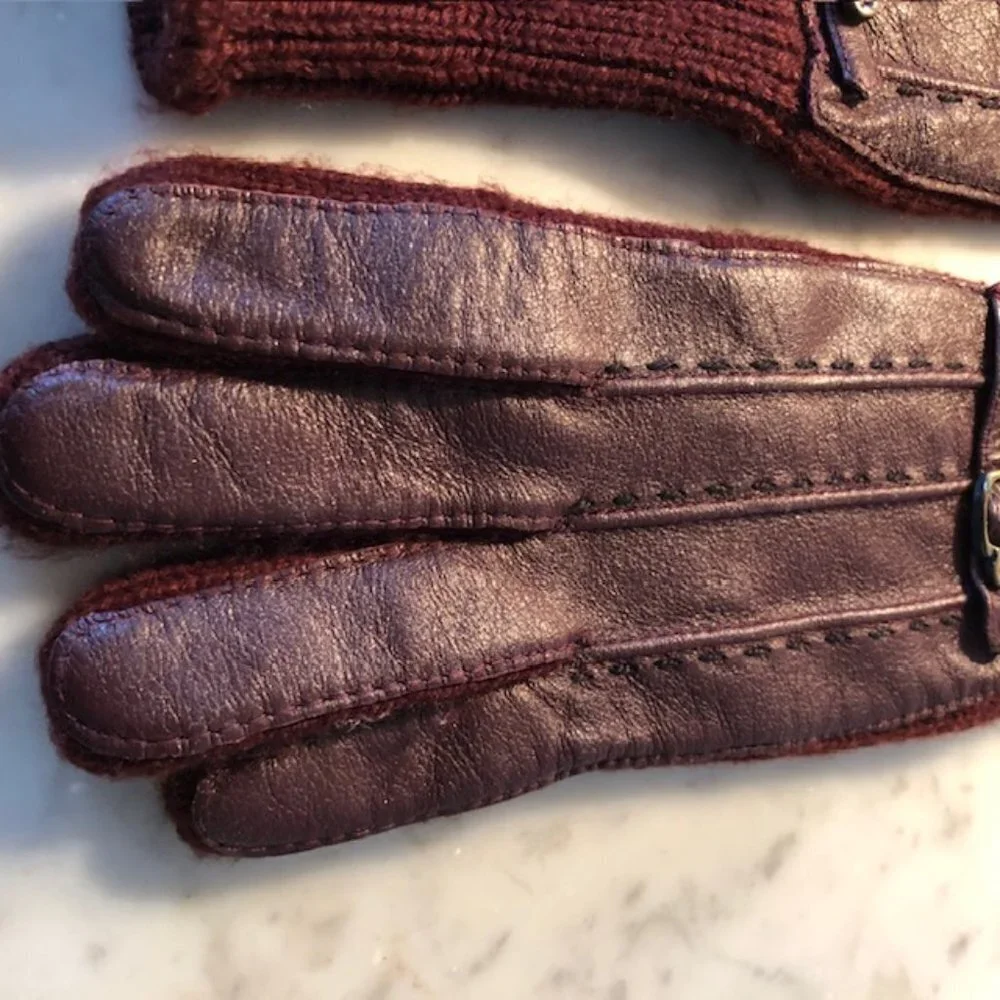 ETIENNE AIGNER Stretch Faux Leather Knit Gloves